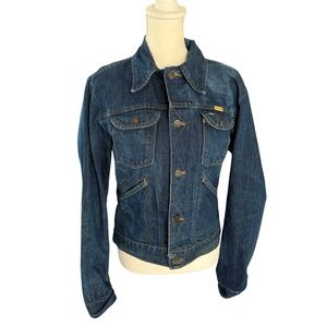 Vtg 70s Rustler Dark Blue Jean denim Jacket trucker men small medium streetwear